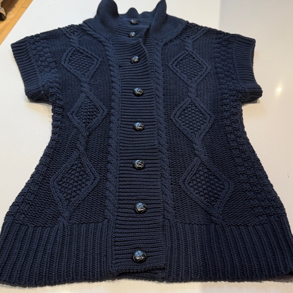 Banana Republic Vintage Heavyweight Cable Knit Cardigan Sweater, Navy, Size M
